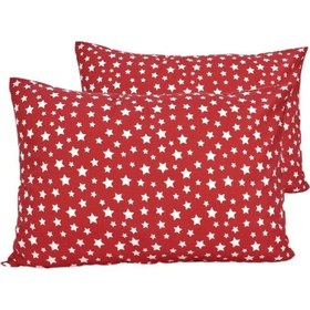 Resim 2'li Ranforce Pamuk Yastık Kılıfı 50x70 Kırmızı Yıldız 