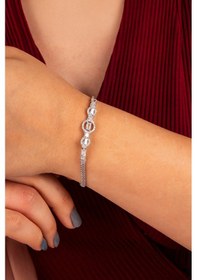 Resim 925 Ayar Gümüş Rodyumlu Triple Circle Baget Bayan Bileklik -8187 