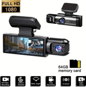 Resim Motion003 64gb Kartlı 1080p Çift Kameralı Araç İçi Kamera 3.16in Ips Ekran G Sensor Gece Görüşü 