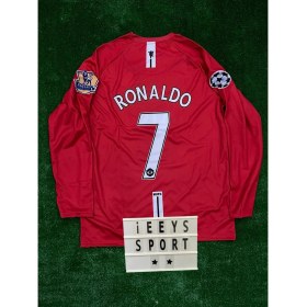 Resim Cristiano Ronaldo Uzun Kol 2008 Sezonu Nostalji Manchester United Kırmızı Renk Forma / Retro Ronaldo Forma 