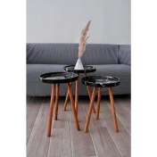 Resim Voodo Concept 3'lü Set 3 Boy Alexander Black Mermer Çay Kahve Sehpa (%100 Orjinal Mermer) 