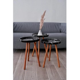 Resim Voodo Concept 3'lü Set 3 Boy Alexander Black Mermer Çay Kahve Sehpa (%100 Orjinal Mermer) 