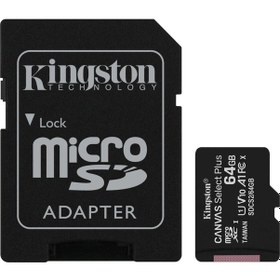 Resim Kıngston Sdcs2/64gb, Canvas, V10, Cl10, 100mb/s, Microsd Kart Bellek Sd Adaptörlü 