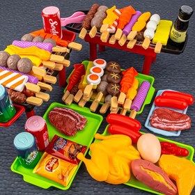 Resim BBQ Pişirme Oyuncağı, Barbekü Mutfak Pişirme Oyun Seti, Erkek ve Kızlar İçin Sahte Pişmiş Aksesuarlar Seti, Çocuklar İçin Etkileşimli Izgara Oyun Seti 
