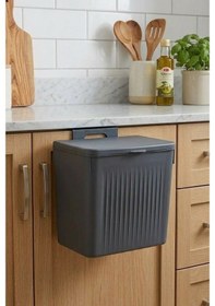 Resim Askılı Ve Yapışkanlı Mutfak Ve Banyo İçin Pratik Çöp Kovası 8lt Antrasit 