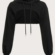 Resim İpli Detaylı Süper Kısa Kapüşonlu Sweatshirt 