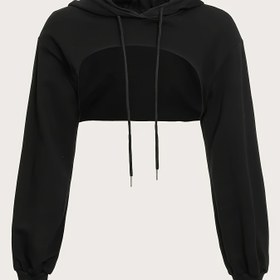 Resim İpli Detaylı Süper Kısa Kapüşonlu Sweatshirt 