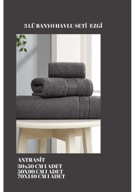 Resim 3 Parça Ekonomik Banyo Havlu Seti Pamuklu Ezgi Antrasit 