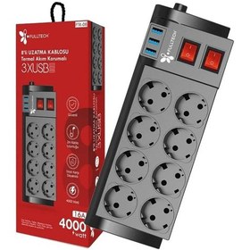 Resim Akım Korumalı 8'li Grup Priz, Isıya Karşı Dayanıklı, 8 X Priz - 3 X Usb - 2 Metre Kablo Uzunluğu, Ftr-08 1 