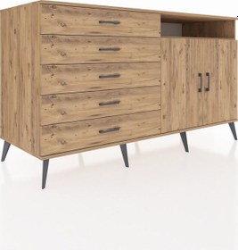 Resim Kronos Konsol 2 Raflı 5 Çekmeceli 2 Kapaklı 176x59x99 Çam-çam Çam-çam 