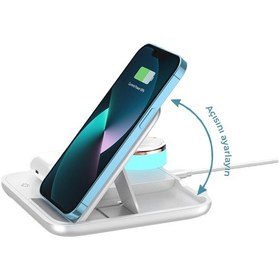 Resim Schitec SCH18W 18.5 W Kablosuz Wireless Hızlı Şarj Ünitesi ve Gece Lambası Beyaz 