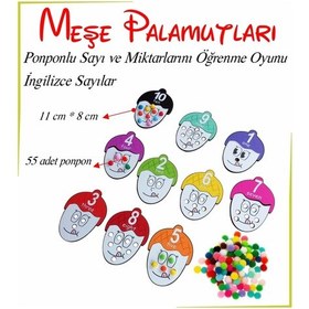 Resim Ponponlu Meşe Palamudu Sayı İle Değerlerini, Renkleri Ve İngilizce Sayıları Öğrenme Oyunu 