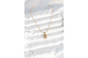 Resim Mena Rise 316L Çelik Gold Renk Mini Külçe Altın Model Kolye - Lisinya 