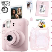 Resim Fujifilm Instax mini 12 Pembe Fotoğraf Makinesi-20'li Film-Kıskaçlı Stand-PVC Albüm ve Simli Pleksi Kılıf Set 