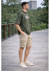 Resim Alexander Gardi Bisiklet Yaka Baskılı Oversize T-shirt Haki 