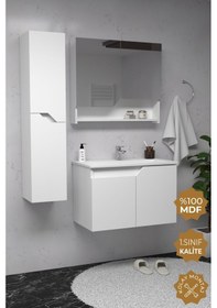 Resim Teta Home Napoli 80 Cm Mdf Banyo Dolabı Seti + Boy Dolabı Beyaz Beyaz 