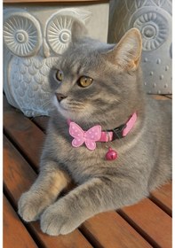 Resim Mıt Kedi Boyun Tasması Kelebekli Pembe 