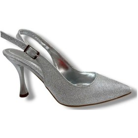 Resim Defne 181-26 Simli Arkası Açık İnce Topuk Kadın Stiletto GÜMÜŞ 