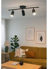 Resim Spoti 3'lü Siyah Renk Beyaz Işık Modern Tasarım Salon - Mutfak - Banyo Spot Ledli Sıralı Avize Siyah 