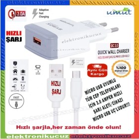 Resim Ssm_ Htc One S9 Uyumlu Mikro USB Girişli 3.0 Amper Adaptör+Kablo Şarj Aleti -Q30 
