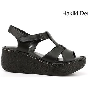 Resim Gönderi R Kadın Siyah Cırt Bantlı Dolgu Topuk Hakiki Deri Sandalet Dyza70945771 Siyah 