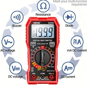 Resim ANENG SZ06 Akıllı Çok Fonksiyonlu Elektrikçiler için Özel Dijital Multimetre AC/DC Voltaj Ölçer, 2000 Sayım DC Akım Ohm Direnç Diyot Veri Saklama Test Cihazı Ev Kullanımı İçin Ölçüm Araçları Pil Dahil Değildir 