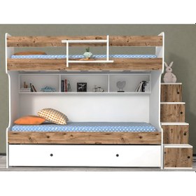 Resim Napoli Yavrulu Seyyar Merdivenli Ranza Çam Beyaz M2 90 X 190 Cm 