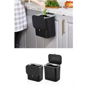 Resim 15 Litre Fonksiyonel Kapaklı Banyo Ve Mutfak Tezgahüstü Çöp Kovası Dolap Ve Duvar Aparatlı 15 Lt. Siyah 