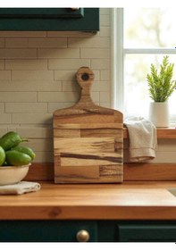 Resim Ahşap Saplı Büyük Boy Kesme Sunum Tahtası Ahşap 