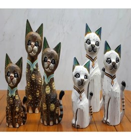 Resim Ahşap 3'lü 50 cm Kedi Seti 3sutama-2 