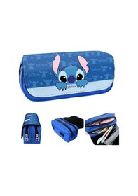 Resim Petityu Çift Fermuarlı Stitch Geniş Kapasiteli Büyük Boy Kalem Kutusu Mavi 