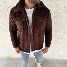 Resim Marsilyan- Erkek Pelüş Polar Hırka Gömlek - Yakalı, Ilik Düğmeli, Göğüs Cepli, Yumuşak Dokulu Kışlık Regular Fit Rahat Günlük Model - Kahverengi 