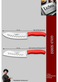 Resim Gold Serisi Mutfak Bıçak Seti Şef Bıçağı Kanallı 2 Li Set Mft-421 Kırmızı 
