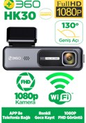 Resim +360 360 Hk30 Wifi 1080p Fhd 130° Geniş Açı Gece Görüşlü Akıllı Araç Içi Kamera 