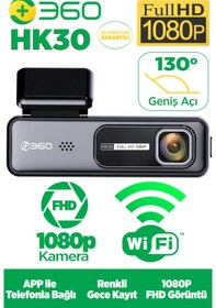 Resim +360 360 Hk30 Wifi 1080p Fhd 130° Geniş Açı Gece Görüşlü Akıllı Araç Içi Kamera 