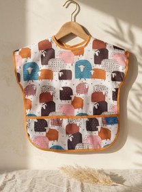 Resim Babydonat WoolyJoy Renkli Koyun Desenli Leke Tutmaz Sıvı Geçirmez Cepli Bebek Mama Önlüğü - BLW Uyumlu Kolsuz 