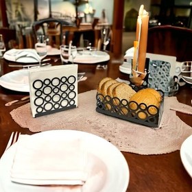 Resim Siyah Renk 2'li Set Ekmek Sepeti ve Peçetelik 