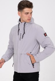 Resim Mood Street Baskılı Su İtici Slim Fit Erkek Yağmurluk Mont - GRI / M 