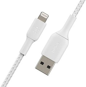 Resim Belkin Örgülü Yıldırım Kablosu (Hızlı Şarj Lightning - USB Kablosu) MFi Sertifikalı Şarj Kablosu, Örgülü Yıldırım Kablosu (0,15 m, Beyaz) 