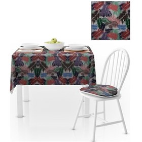Resim Yaprak Desenli Mor Mavi Dijital Baskılı Petek Dokuma Masa Örtüsü 140x260 