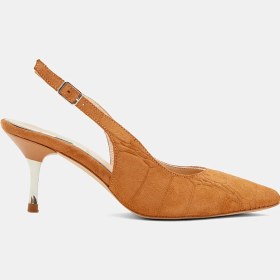 Resim Desa Kadın Turuncu Kroko Desenli Sivri Burunlu Süet Stiletto 