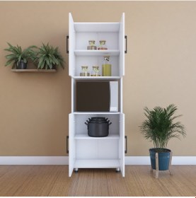Resim 4 Kapaklı 4 Kapılı 5 Bölmeli Çok Amaçlı Dolap Beyaz Mini Fırın Bölmeli Mutfak Dolabı 161x56x32 Cm Beyaz 