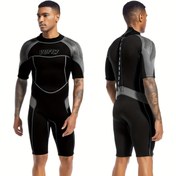 Resim 3mm Erkekler için Fermuarlı Kısa Kollu Nöropren Wetsuit - Yüzme, Kürek Çekme ve Yelken Yelkeni için Nefes Alabilen, Ergonomik Tasarım - Siyah Gri Detaylarla, Spor Giyim|Modern Wetsuit|Zippered Wetsuit 