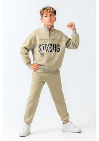 Resim Ahengim Erkek Çocuk Brooklyn Stay Strong Baskılı 3 İplik Kalın Kışlık Eşofman Takımı Ak4225 Yeşil 