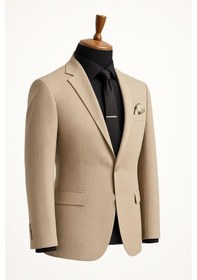 Resim Fabio Cassani Erkek İtalyan Kesim Tek Düğmeli Blazer Ceket Klasik Ve Modern Şıklık Krem 