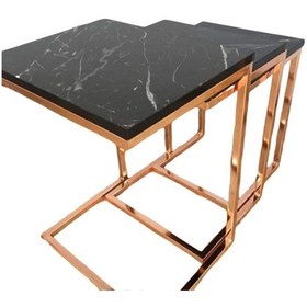 Resim Zigon Zlf 3Lü C Model Metal Çelik Rose Renk Kaplama Mdf Siyah Mer (429175286) 