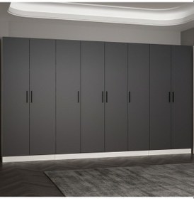 Resim Minar Kale 210 Cm 8 Kapaklı 6b Raf Portmanto Beyaz Antrasit 