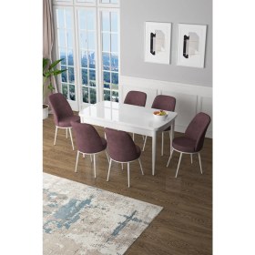 Resim Canisa Concept Canisa Zen Serisi Açılabilir Mdf Beyaz Mutfak Masa Takımı+6 Adet Sandalye (80 x 132 Cm) 