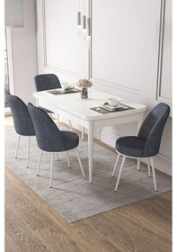 Resim Canisa Kor Serisi 70x114 Açılabilir Mutfak Masası Takımı Beyaz Masa 4 Füme Sandalye Masa Beyaz Sandalyeler Füme 