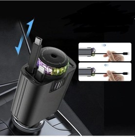 Resim 4 Ü 1 Arada Araç Şarj Cihazı Nemlendirici & Aroma Difüzör Type-c + Lightning, Rgb Yıldız Işıklı Siyah 